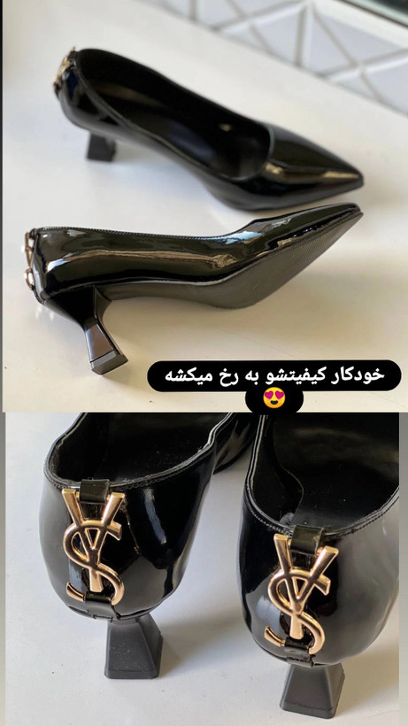 کفش مجلسی زنانه مدل ysl رنپ مشکی براق ورنی پاشنه ۵سانت